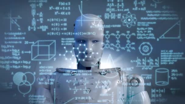 Renderização Robô Aprendizagem Machine Learning Com Educação Hud Interface Footage — Vídeo de Stock