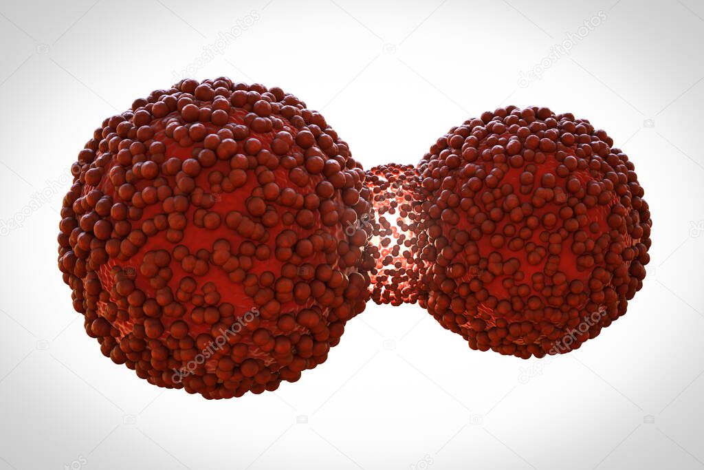 3d rendering red cancer cell divide or spread out