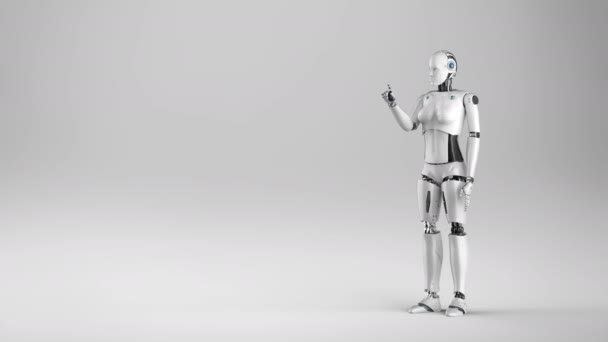 Rendering Weiblicher Cyborg Fingerzeig Auf Weißem Hintergrund Filmmaterial — Stockvideo