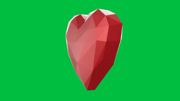 Renderizado Bajo Corazón Rojo Poligonal Fondo Pantalla Verde Metraje — Vídeo de stock