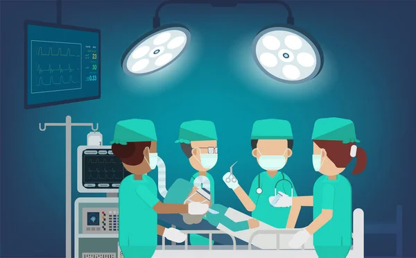 手术室内的外科医生团队平面设计矢量图解 — 图库矢量图片