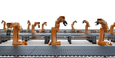 Otomasyon endüstrisi konsepti fabrikada 3 boyutlu robot üretim hattıyla