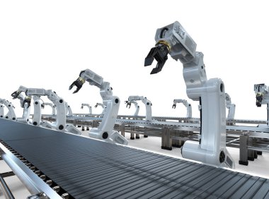 Otomasyon endüstrisi konsepti fabrikada 3 boyutlu robot üretim hattıyla