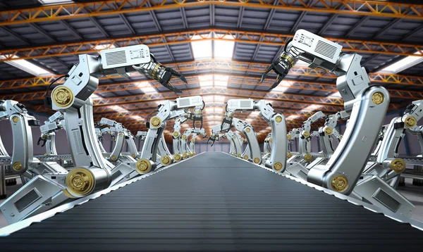 Concept Industrie Automatisation Avec Chaîne Assemblage Robots Rendu Usine — Photo