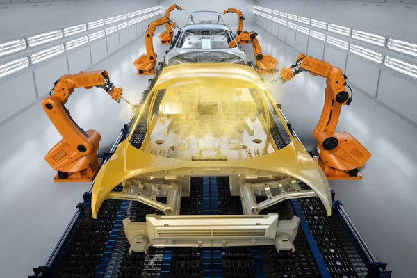 Automatisierung Aumobile Fabrikkonzept Mit Rendering Roboter Montagelinie Autofabrik — Stockfoto