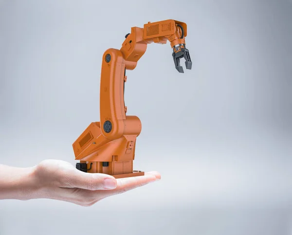 3d rendering robotic arm on human hand