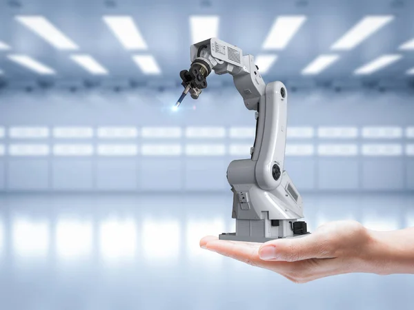 Rendering Roboterarm Auf Menschlicher Hand — Stockfoto