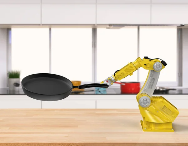 3d rendering chef robot cooking in kitchen