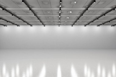 3D, beyaz duvarlı ve zeminli boş oda