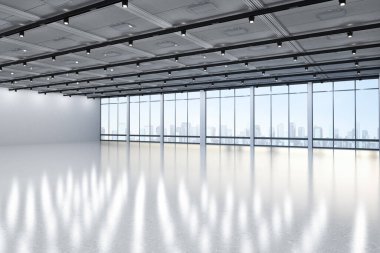 3D, beyaz duvarlı ve zeminli boş oda