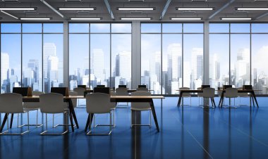 3d boş ofis alanı ya da çalışma alanı bilgisayar defteri ile oluşturuluyor