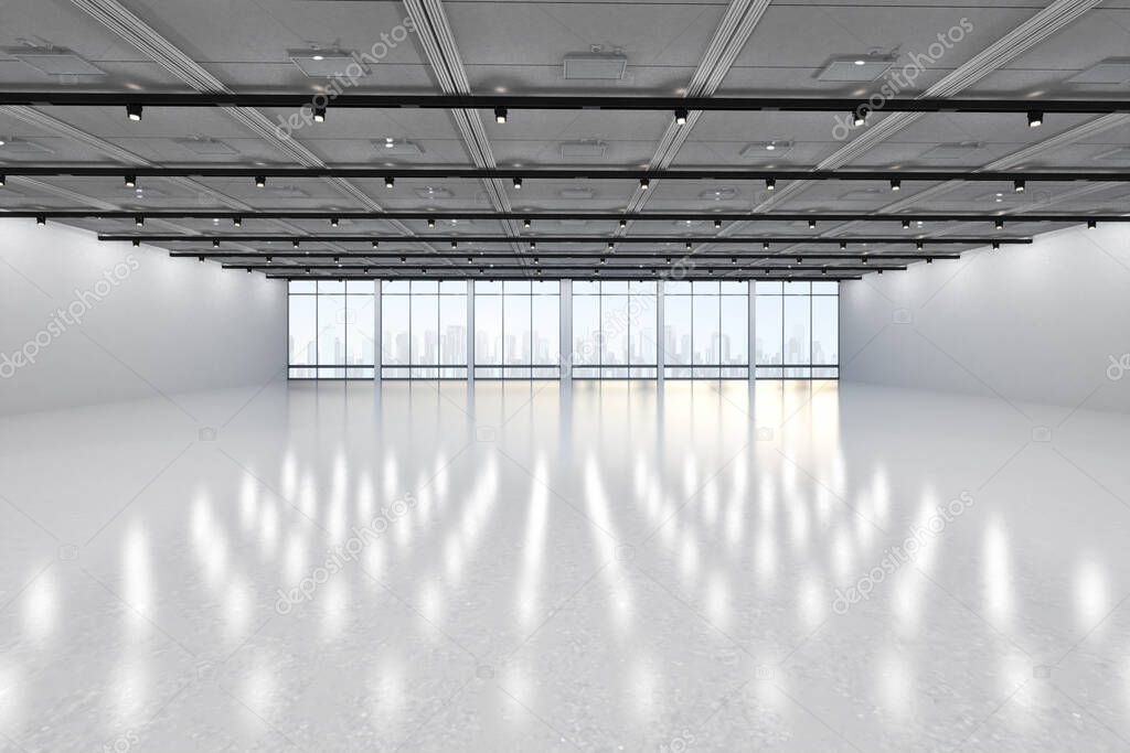 3d rendering empty room with white wall and floor