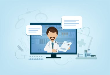 Çevrimiçi Doktor konsepti düz tasarım vektör çizimi