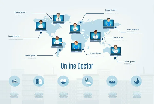 Online Läkare Infographic Platt Design Vektor Illustration — Stock vektor