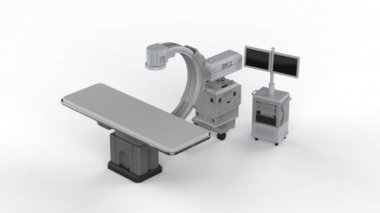 Beyaz arkaplan 4k görüntülerinde monitörlü C-Arm makinesi oluşturuluyor