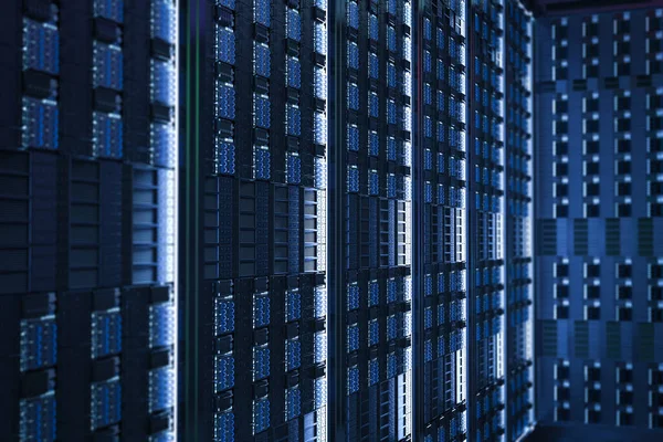 Rendering Blue Server Tower Close Background — Stock Photo, Image