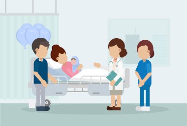 Doktor düz tasarım vektör illüstrasyonlu doğum servisi