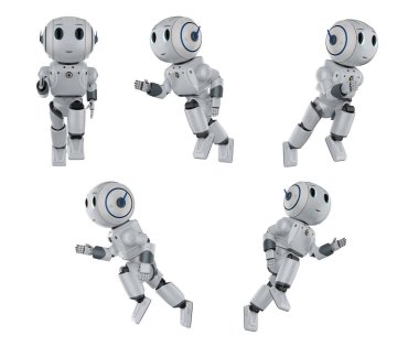 3D suni zeka robotları çalıştırılıyor ya da taşınıyor