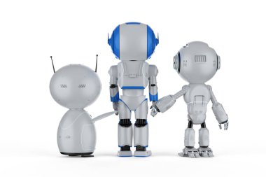 Çizgi film karakteri olan 3 boyutlu yapay zeka robotları. 