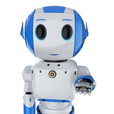 3D sevimli yapay zeka robot eli çizgi film karakteri ile açılır 