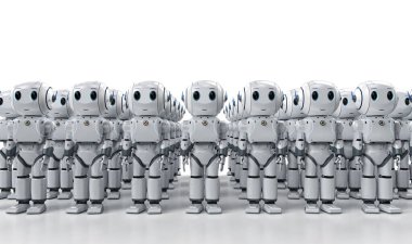 3 boyutlu suni zeka robotları ya da çizgi film karakteri olan robot ordusu. 