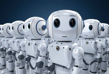 3 boyutlu suni zeka robotları ya da çizgi film karakteri olan robot ordusu. 