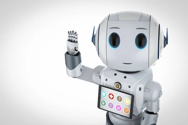 Robot Assistant Rendering Cute Robot Digital Tablet — Stock Photo, Image