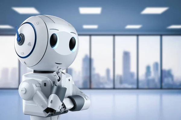 Rendering Cute Artificial Intelligence Robot Cartoon Character Thinking — Stock Photo, Image