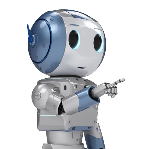 Renderowania Cute Sztuczna Inteligencja Robot Palec Punkt Postaci Kreskówek — Zdjęcie stockowe
