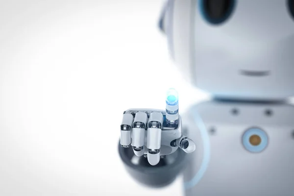 Sevimli Yapay Zeka Robot Parmağı Çizgi Film Karakteriyle Gösteriliyor — Stok fotoğraf