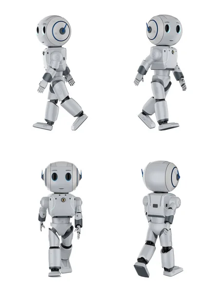 Rendering Set Van Leuke Kunstmatige Intelligentie Robots Lopen Vier Hoeken — Stockfoto