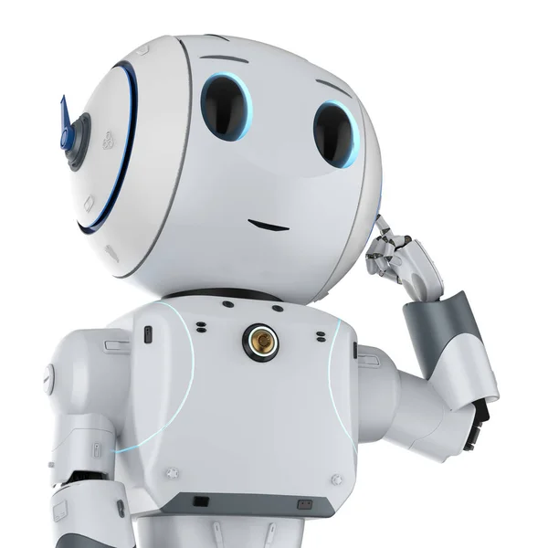 Rendering Niedliche Künstliche Intelligenz Roboter Denken Isoliert Auf Weißem Hintergrund — Stockfoto