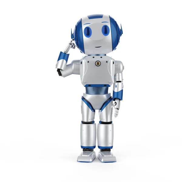 Rendering Leuke Kunstmatige Intelligentie Robot Denken Geïsoleerd Witte Achtergrond — Stockfoto