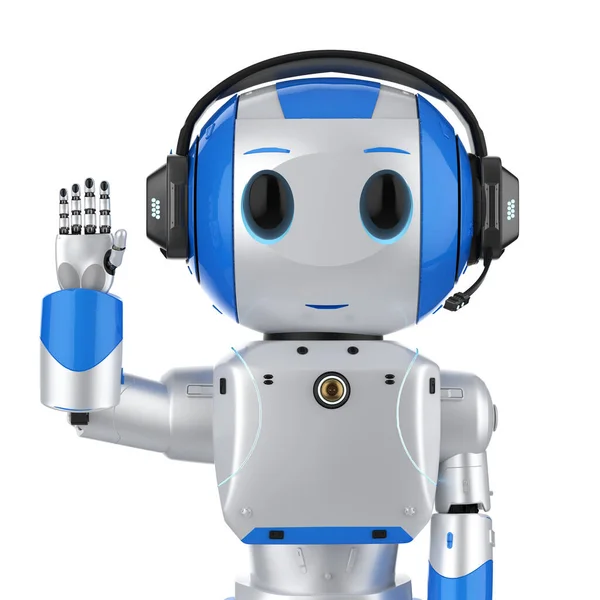 Renderizado Lindo Robot Inteligencia Artificial Con Los Auriculares Desgaste Personaje — Foto de Stock