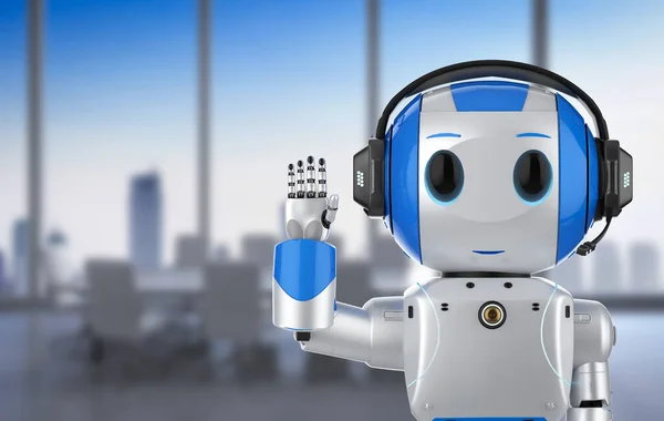 Renderização Bonito Robô Inteligência Artificial Com Desenho Animado Personagem Desgaste — Fotografia de Stock