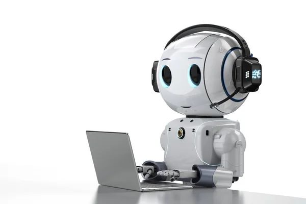 Concepto Servicio Cliente Automatización Con Renderizado Robot Lindo Que Trabaja — Foto de Stock