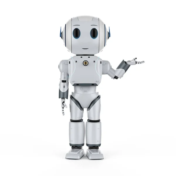 3Dレンダリングかわいい人工知能ロボット手オープンで漫画のキャラクター — ストック写真