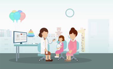Çocuk düz tasarım vektör illüstrasyonlu çocuk doktoru