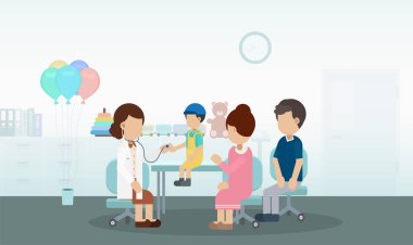 Çocuk düz tasarım vektör illüstrasyonlu çocuk doktoru