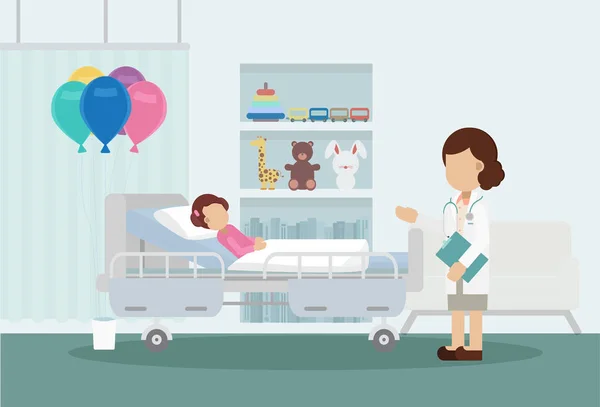 Sala Pediatría Con Médico Paciente — Vector de stock