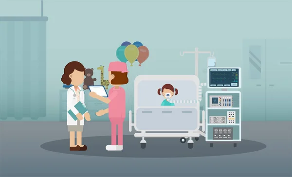 Sala Pediatría Con Ilustración Vectorial Diseño Plano Médico Paciente — Vector de stock