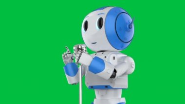 3D görüntüleme robotik hoparlör yeşil ekran arka plan 4k görüntü mikrofon ile konuşuyor