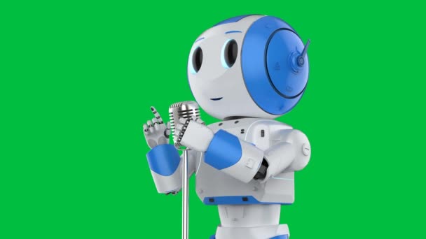 Renderowanie Robotyczne Głośnik Przemawiający Mikrofonem Zielonym Tle Materiał — Wideo stockowe