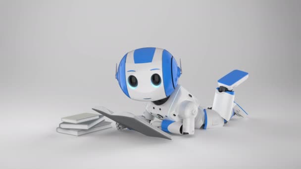 Concept Apprentissage Automatique Avec Rendu Mini Robot Lisant Livre Séquences — Video