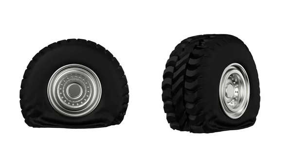 Rendering Flat Truck Tires Isolated White — Stock Photo, Image