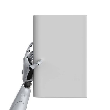 3D canlandırma cyborg boş sayfa kitap izole beyaz