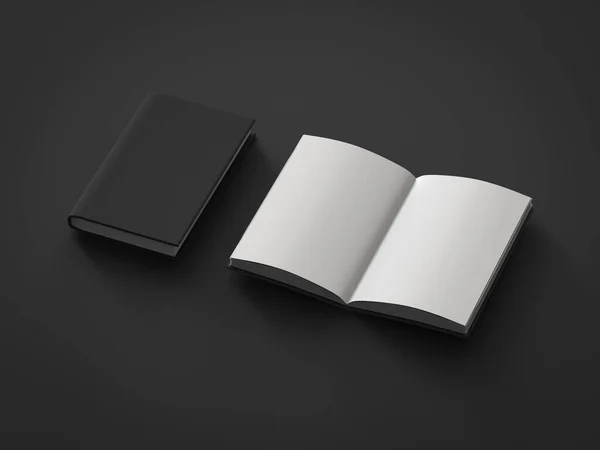 Rendering Blank Pages Notebook Black Background — Stock Photo, Image