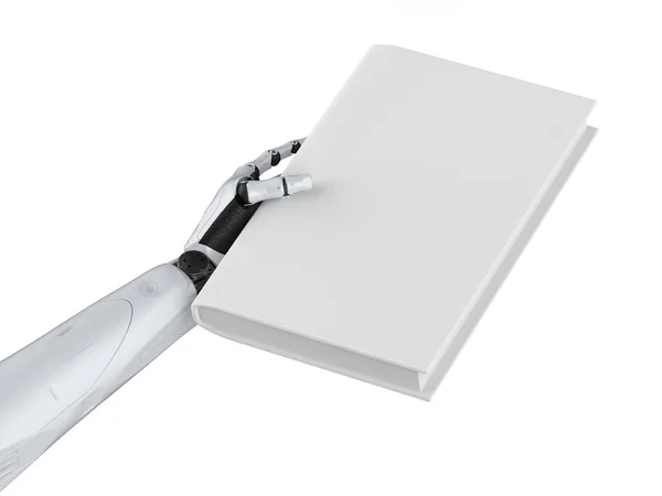 Renderizado Cyborg Mantener Páginas Blanco Libro Aislado Blanco — Foto de Stock