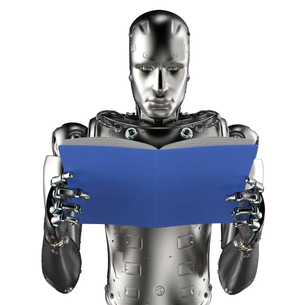 Conceito Aprendizado Máquina Com Robô Humanoide Renderização Lendo Livro Isolado — Fotografia de Stock