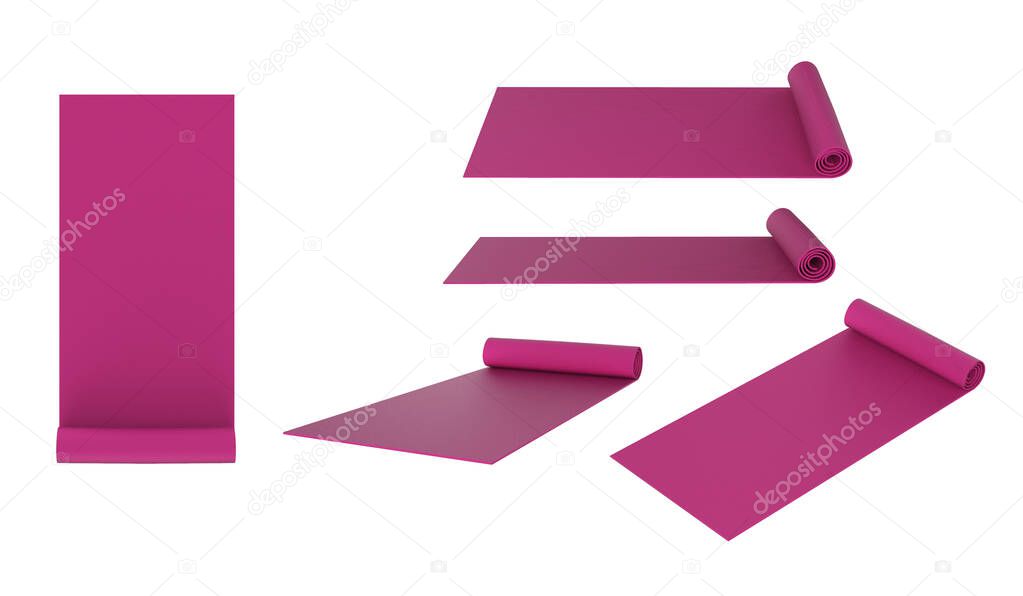 3d rendering set of yoga mats isolated on white